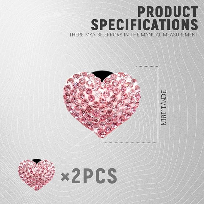 2PCS Bling Heart Air Vent Clips, Heart Shaped Crystal Air Freshener Vent Clips, Rhinestone Air Conditioning Outlet Clip, Universal Interior Decor Car Accessories for Women Girls (Pink)