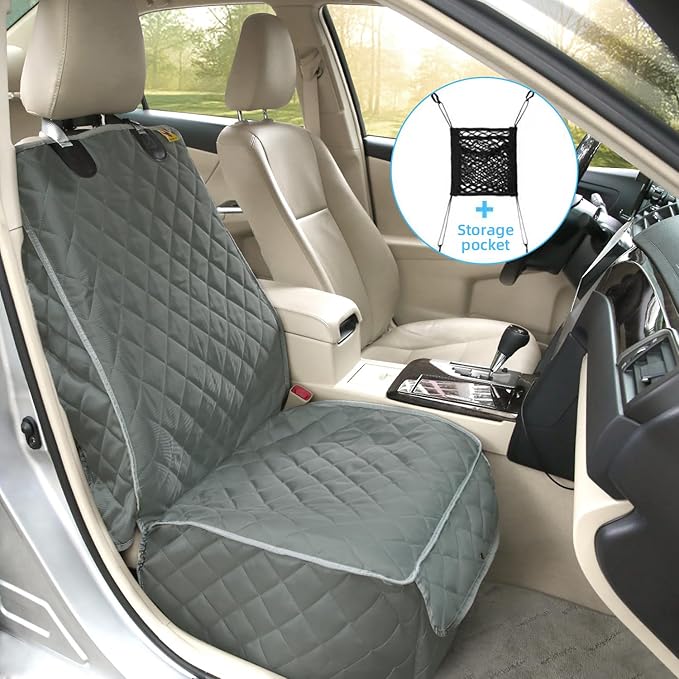 Deluxe Dog Seat Cover for Front Seat-More Durable Waterproof Front Seat Protector, High Heat Resistant and Nonslip Front Seat Cover for Dogs Kids, Universal Size (Grey)