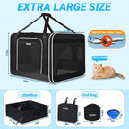 Petskd Extra Large Cat Carrier with Wheels and Litter Box 24"x17"x17" for Large Cat or 2 Small Cats, Soft-Sided Cat Carrier with Lockable Safety Zippers(Black)