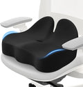 Seat Cushion, Memory Foam Office Chair Cushions, Ergonomic Curved Design for Sciatica, Tailbone, Coccyx, Seat Support for Car, Desk Chair, Wheelchair, Enhances Long Sitting Comfort (Black)