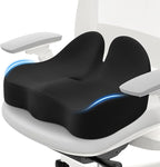 Seat Cushion, Memory Foam Office Chair Cushions, Ergonomic Curved Design for Sciatica, Tailbone, Coccyx, Seat Support for Car, Desk Chair, Wheelchair, Enhances Long Sitting Comfort (Black)