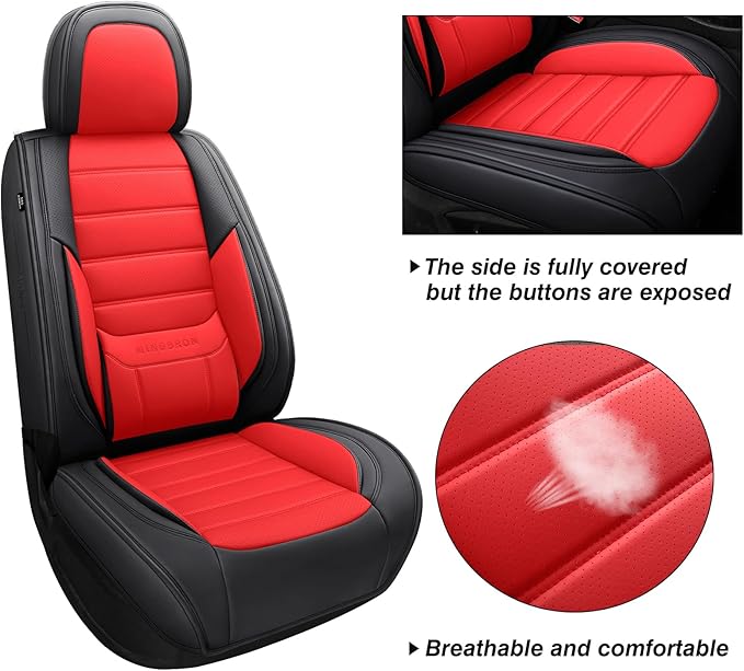 Front Car Seat Covers, Leather Car Seat Covers, Fit for Most Cars SUV and Most Sedan Red