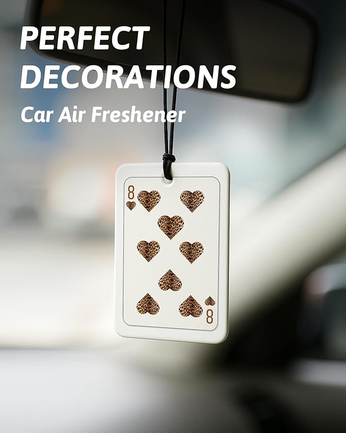 Trendy Leopard Print Lucky 8 Ball Car Air Freshener 6 Pcs, Retro Coquette Bow Cheetah Poker Hanging Air Freshener for Bar Cars Closet Drawer Books, Girly Car Accessories Mirror Decor for Women