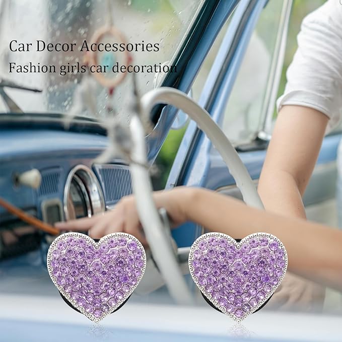Purple Heart Air Vent Clips Car Air Freshener 2pcs Bling Rhinestone Girly Heart Accessories Car Decor for Women Car Interior Decorations