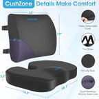 Seat Cushion, Lumbar Support Pillow with Adjustable Strap-Chair Cushions for Sciatica Pain Relief-with Washable Cover Memory Foam for Car, Travel and Wheelchair-Gray