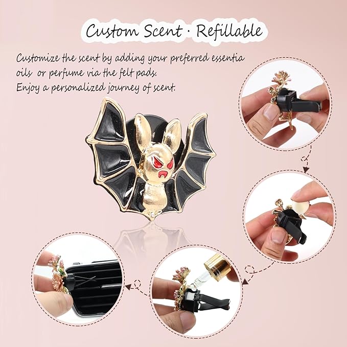 Bat Air Vent Clip Car Air Freshener 2pcs Black Vampire Bat Car Air Fresheners Vent Clips Gothic Vent Clip Car Accessories Gift for Girlfriends Boyfriend Refillable Car Diffuser