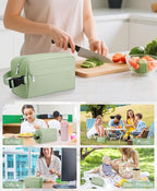 Small Insulated Snack Bag Lunch Bag for Kids Lunch Box for Women/Men, Collapsible [3L/5-Can] Reusable Lunch Bag Cooler Bag for Bottle with Handle Buckle for Work School Travel (Green)