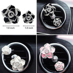 2 Pcs Camellia Air Vent Clips, Cute Flower Car Air Freshener Clip, Bling SUV Outlet Decorations, Crystal Rose Vent Diffuser, Charm Car Inter Decor Accessories for Women Girls