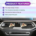 Shiny Bee Air Outlet Clips, Crystal Air Fresheners Vent Clips, Car Diffuser Vent Clip Rhinestone Diamond Interior Decor, Car Decoration, Bling Car Accessories (2 Pcs Golden)