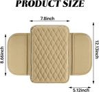 Car Center Console Cover, Upgraded Microfiber Car Armrest Cover Cushion, with 2 Storage Bags Scratch, Resistant Leather Cars Armrest Storage Box Universal Vehicles Accessories (Beige)