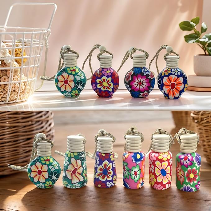 20Pcs 15ml Glass Car Diffuser Bottles Empty Bulk,Hanging Car Diffusers for Essential Oils,Refillable Car Air Freshener for Fragrance Perfume Aromatherapy with Flowers Women Home Decor,Color Random