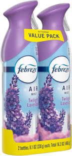 Febreze Air Mist, Air Freshener Spray, Odor Fighting Room Spray, Deodorizer for Home Bathroom Kitchen Office Apartment Dorm Room Classroom, Twilight Lavender Scent, 8.1oz (Pack of 2)