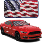 Motor Trend USA Americana Flag Car Windshield Sun Shade for Front Window, Foldable Car Sun Shade with Patriotic Graphic, Collapsible Sun Visor Sunshade for Cars Windshield (Medium 65" x 33")