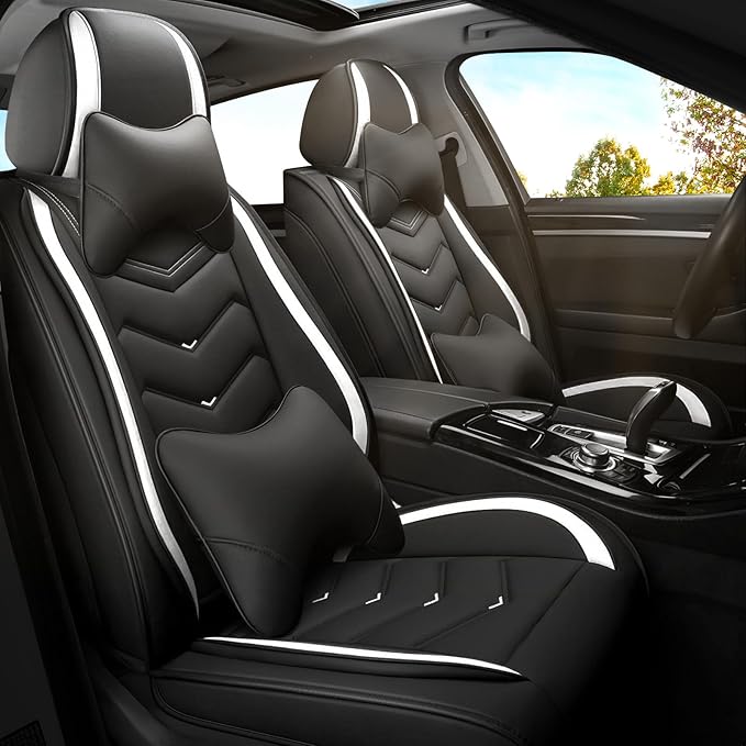 Car Seat Covers for VW Eos 2007-2016, Premium Nappa Leather Car Seat Cover, Stylish Sport Seat Covers， Automobile Seat Cover Sets.(Luxury 2 Seats/Black White)