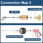 Pressure Washer Quick Connect Fittings, M22 14mm to 1/4 Inch Quick Connect Pressure Washer Adapter Set, 4 Pieces