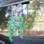 Handmade Crochet Hanging Car Air Freshener,12ml Empty Refillable Oil Diffuser Bottle with Crochet Hanging succulents Plant for Car Rearview Mirror for Home, and Office Hanging Diffuser Decor