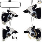 8 Pack Car Air Freshener Cattle Print Funny Cute Hanging Decorations Gift for Women Men, White Tea, Wild Bluebell, Vanilla, Ocean Scents, Black