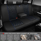 CAR PASS Piping Luxury Leather Seat Covers Full Set,5 Seats Anti-Slip Waterproof Seat Covers Compatible with Front Armrests,Universal Fit for Sendan SUV Van Truck,Airbag Compatible,Black and Blue