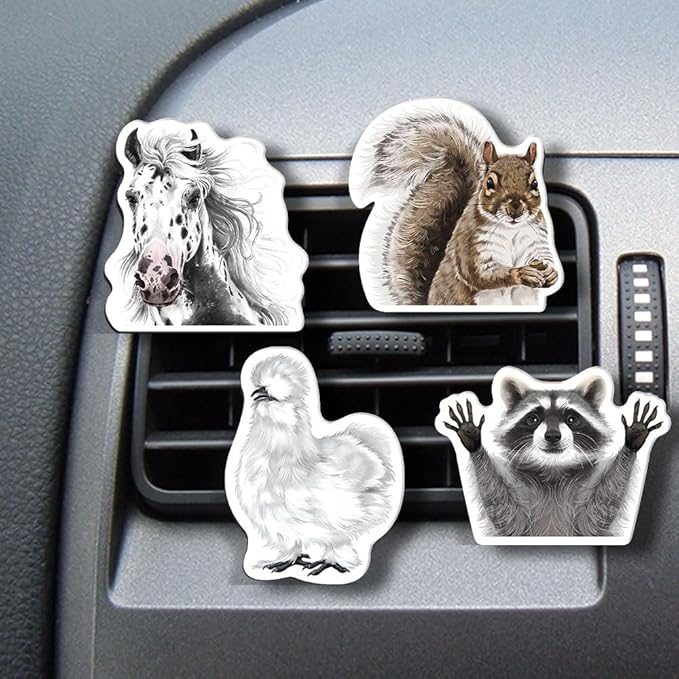 WIRESTER Set of 4 Fresh Scented Car Air Freshener Vent Clip, Decorative Accessories, Interior Decoration for Cars - Dogs, Cats, Animal