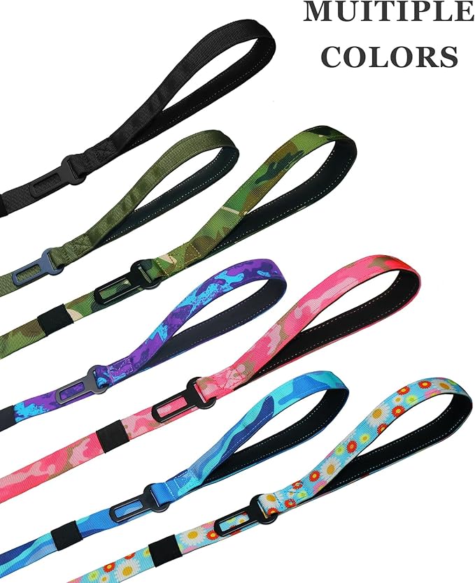 Hotsky Double Handle Dog Leash for Large Medium and Small Breed Dogs that Pull,Adjustable Nylon Heavy Duty Dog Leash with Car Seat Belt for Walking and Training,Daisy,4.5-6 FT