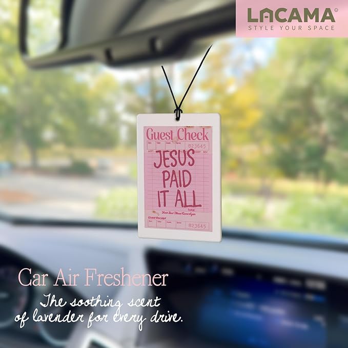Lacama Pink Christian Car Air Freshener 3Pcs, Funky Retro Coquette Boho Floral Christian Jesus Cars Scents Air Freshener for Women Girls Gifts, Pink Car Accessories Interior Mirror Decor Hanging
