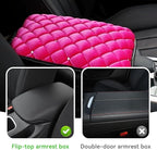 Bling Car Armrest Cover, Crystal Rhinestone Fluffy Automotive Armrest Seat Box Cushion Pad, Soft Comfortable Diamond Car Center Console Cover, Universal Vehicle Accessories (Rose Red)
