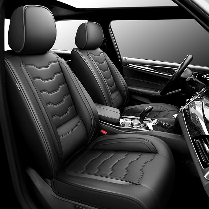 Fit Frontier Car Seat Covers Compatible with Nissan Frontier 2010-2025 2026 - Premium Leather， Waterproof Breathable， All-Weather Seat Cushion Protecto&Airbag Compatible (2 Front Seat Black)