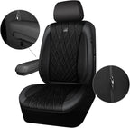 CAR PASS Luxury Faux Leather Car Seat Covers Front Seats, Breathable Soft Velvet Premium Automotive Seat Covers 2 Pack, Armrest Airbag Compatible Universal Fit for Most Sedan SUV Van Truck, Black