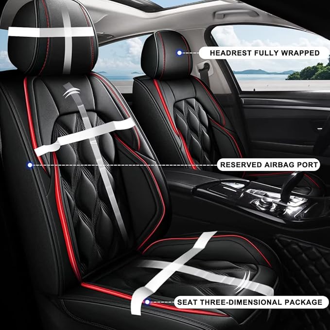 AOMSAZTO Front Seat Covers Fit for Rogue Sport 2017-2022 Waterproof Faux Leather Car Seat Cover Compatible with Airbag(2PCS Front, Black&Redline)