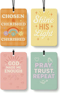 Inspirational Christian Car Air Freshener 4 Pcs Coconut Scented, Cute Religious Faith Car Accessories Mirror Decor for Women, Bible Verse Hanging Air Freshener for Cars Closet Drawer Books