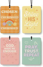 Inspirational Christian Car Air Freshener 4 Pcs Coconut Scented, Cute Religious Faith Car Accessories Mirror Decor for Women, Bible Verse Hanging Air Freshener for Cars Closet Drawer Books