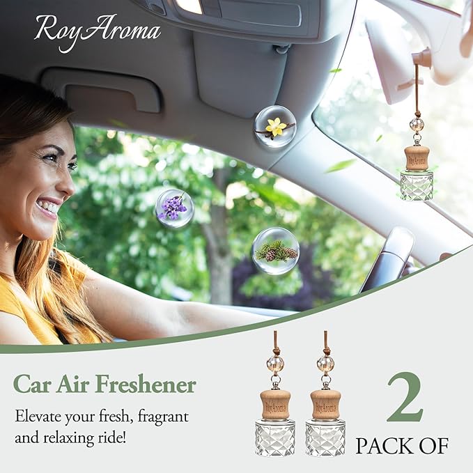 Hanging Car Air Freshener, 2 Pack Long Lasting Car Fresheners, Natural Fragrance Cars Essential Oil Diffuser for Home Office - Warm & Soft Mahogany