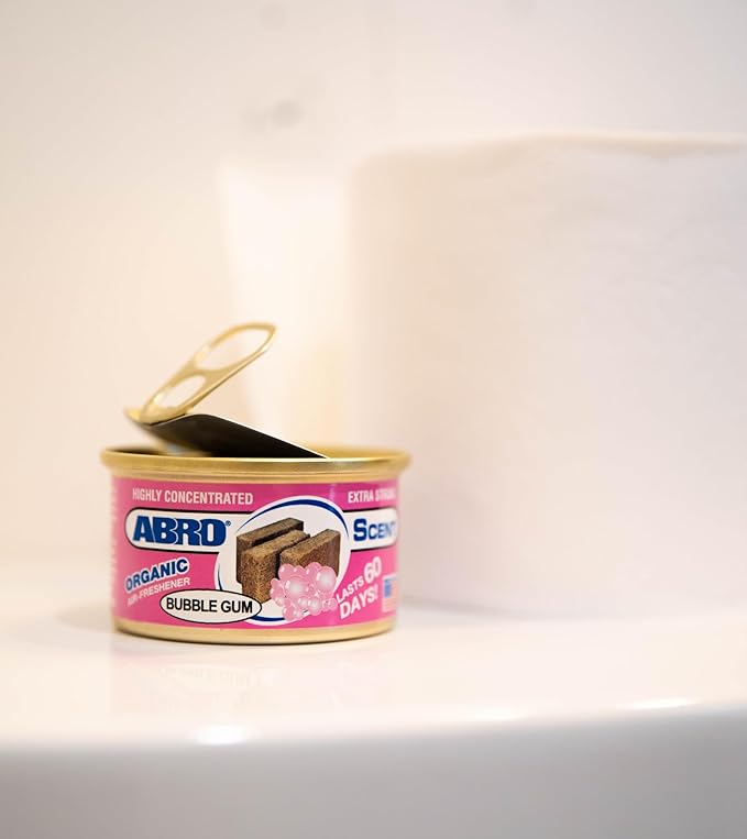 ABRO Car Air Fresheners: Canned, Spill Proof Airfreshener for Home, Office, or Car Accessories Interior, Lasts Up to 60 Days - 3 Pack Bubble Gum Scent