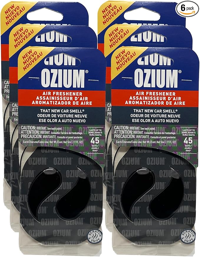 Ozium Paper Membrane Hanging Car Air Freshener - Automotive Air Fresheners and Odor Eliminator for Car (New Car, 6 Packs)