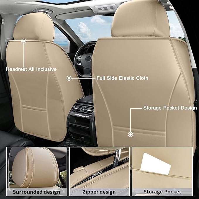 AOMSAZTO Car Seat Covers Full Set Fit for Chevy/Chevrolet Trax 2024-2026 Waterproof Faux Leather Car Seat Cushions Automotive 5 Seat Covers Set（Beige）