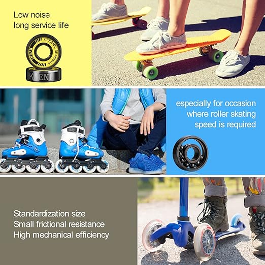 ABEC 9 Skateboard Bearings - Premium 608rs Ceramic Ball Bearings with Titanium Coating - Fast Spin Longboard Bearings Set (8-Pack + Washers + Spacers)