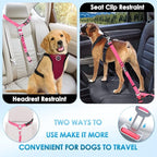 Lukovee Dog Car Seat Belt, 2 Pack Headrest Restraint Seatbelt, Adjustable Pet Safety Leads with Reflective Elastic Bungee for Dog Harness Collar Travel Daily Use (Fluorescent Pink,Headrest + Clip)