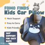 Kids Car Sleeping Pillow - X-Shaped Plush Animal for Neck & Back Support - Hands & Seat Belt Slot - Machine Washable & Compressible - Perfect for Car, Plane, Train, Boat & More - Grey