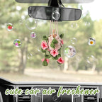 Cute Crochet Plant Car Freshener 12ml Empty Refillable Diffuser Bottle with Plants Hanging Accessories for Rearview Mirror Home Office Decor Women Mother's Day Gifts(Cherry Blossoms)