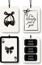 Coquette Black Bow Cherry Cologne Car Air Freshener 4 Pcs, Retro Preppy Cherry Poker Ticket Hanging Air Freshener for Cars Bathroom Dorm Books Decor, Vintage Accessories Gifts for Women Girls