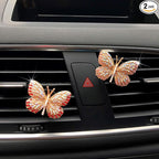 Bling Butterfly Car Air Vent Clip, Cute Rhinestone Air Freshener Clip, Glam SUV Outlet Vent Decorations, Charm Car Inter Decor Accessories for Girls Women (Pink + Red)