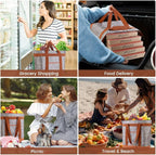 mosago Insulated Grocery Bag, Large Cow Print Reusable Cooler Bag with Zipper, Leakproof Thermal Tote for Food Delivery, Collapsible Shopping Bag for Picnic, Beach, Travel, Compatible with Delivery