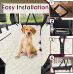 Waterproof Dog Car Seat Cover for Back Seat - Durable, Scratch Proof Pet Hammock with Nonslip Design & Storage Pockets, Fits Cars, SUVs, Trucks - L, Beige/Black