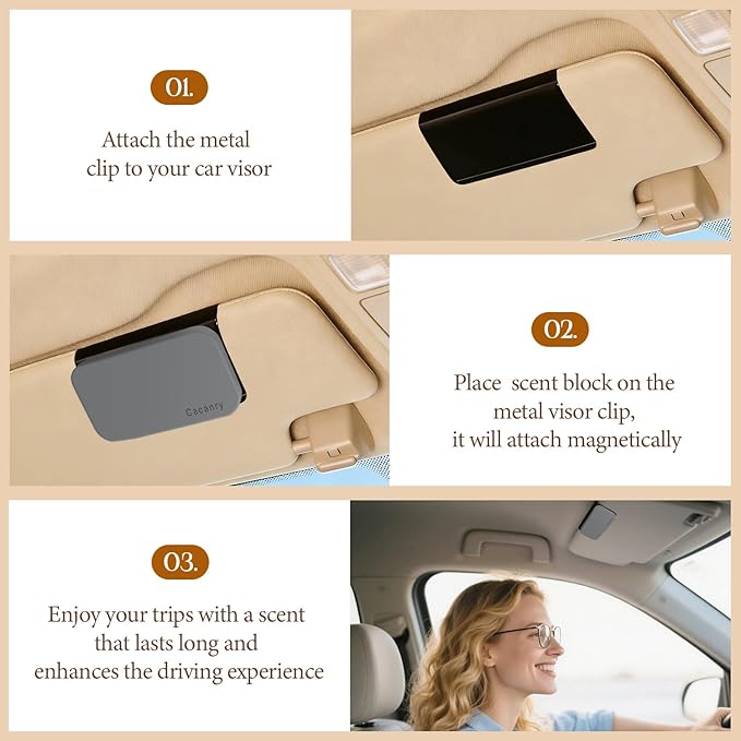 Car Air Freshener Starter Kit- Stone Air Freshener Car Odor Eliminator - Long Lasting Scent - Auto Accessories - Metal Clip (Amber-Frosted Spruce-Open Air)