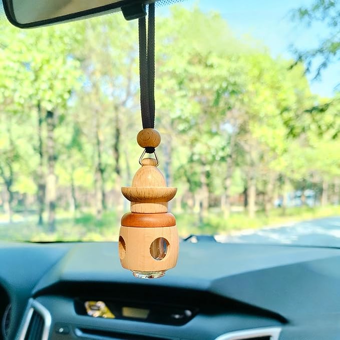 2 Pack Hanging Car Air Freshener Diffuser, Refillable Glass Bottle with Wooden Cap, Long Lasting Drift Car Air Freshener for Women Men - Car Fresheners, Car Accessories-A2