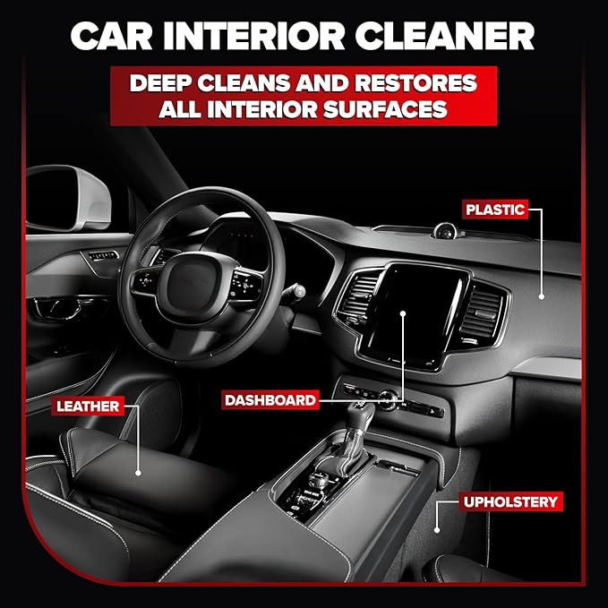 Carfidant Ultimate Car Interior Cleaner - Professional Stain and Odor Remover for Leather, Fabric, Carpet - Tesla Safe, Pet & Kid Friendly - Works on All Interior Surfaces - 18oz + Microfiber Towel