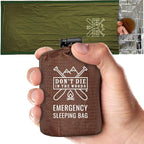 Don’t Die in The Woods - Emergency Sleeping Bag with Hood - Made with Extra Thick Thermal Mylar - 10 Essentials Hiking Camping Blanket, Survival Gear Tactical Car Disaster Bug Out First Aid Kits