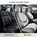 Coverado Seat Covers, Car Seat Covers Front Seats, Car Seat Cover, Car Seat Protector Waterproof, Seat Cushion Nappa Leather with Head Pillow, Carseat Cover Universal Fit for Most Cars (Gray&White)