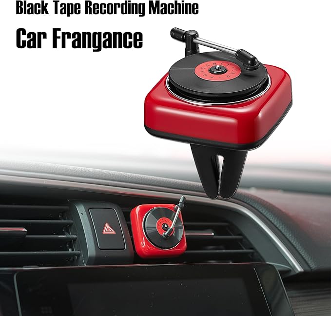 Record Player Car Vent Clips Air Freshener Retro Style Album Cover Car Air Conditioning Outlet Clip Fragrance Diffuser Car Interior Decoration Accessories, Red