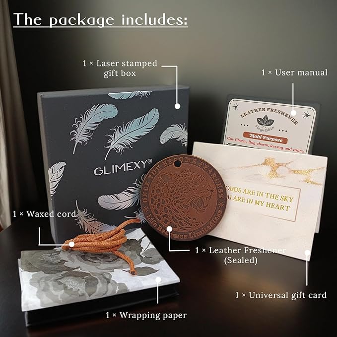 Leopard Car Accessories Handmade Leather Air Freshener Hanging Cool Car Accessories for Men Birthday Gifts Unique Backpack Accessories for Men